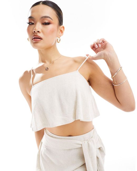 In The Style White Linen Look Cami Crop Top Co-ord