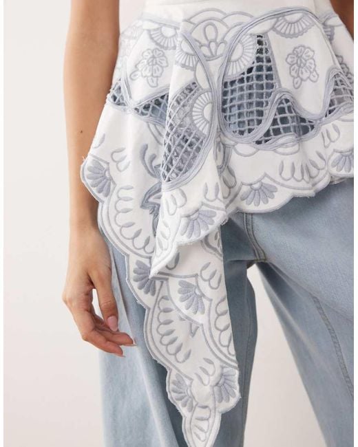 ARRANGE White Cut Work Floral One Shoulder Top