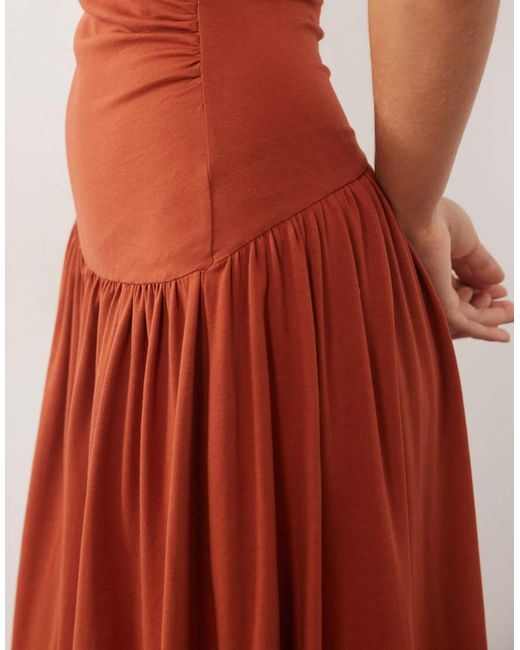 ASOS Brown Ruched One Shoulder Dropped Waist Maxi Dress