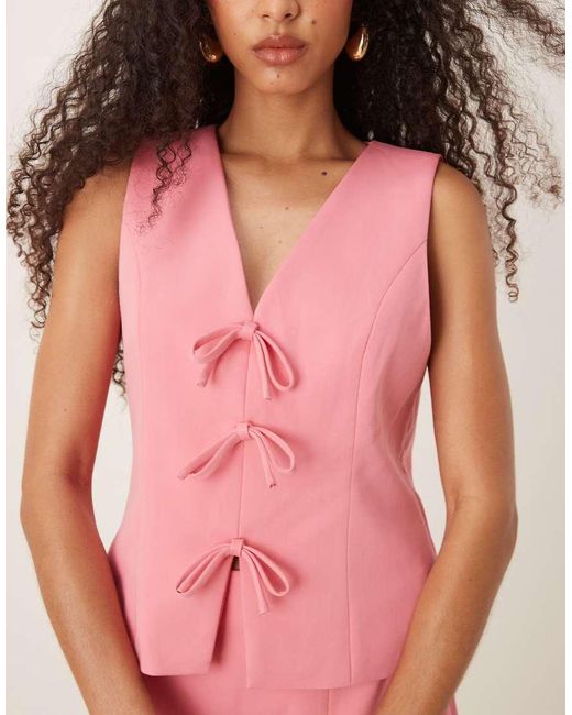 Y.A.S Pink Bow Front Detail Waistcoat Co-ord