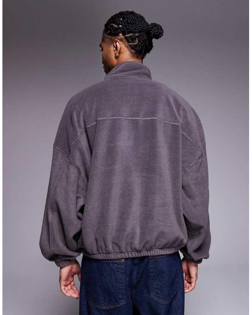 ASOS Gray Relaxed Boxy Funnel Neck Quarter Zip Fleece Sweatshirt for men