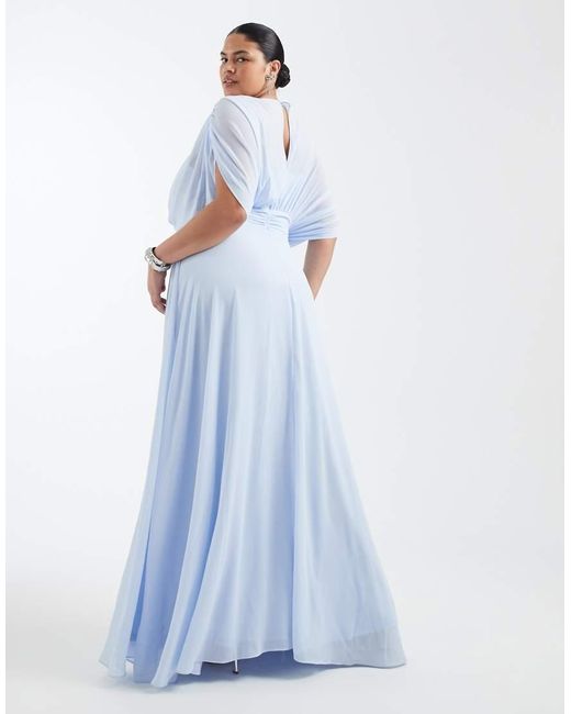 Tfnc Plus Blue Bridesmaid Pleated Chiffon Maxi Dress