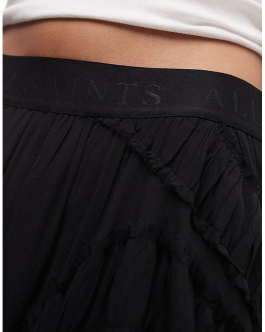 AllSaints Black Dorina Ruffle Lace Midi Skirt