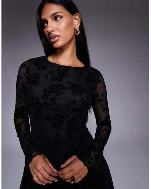 New Look Devoré Mini Jurk Met Lange Mouwen in het Blue