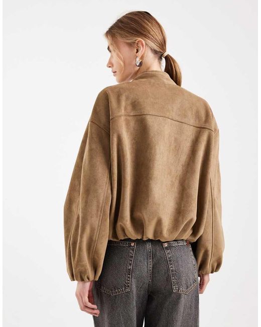 ASOS Natural Bubble Hem Suedette Bomber Jacket