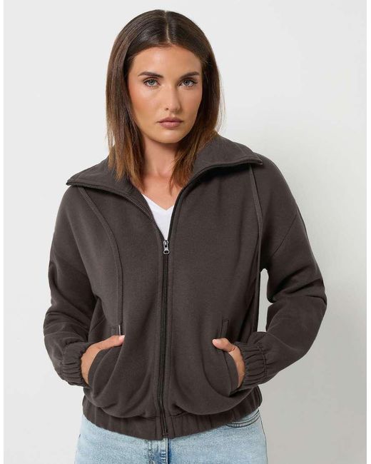 Long Tall Sally Gray Funnel Neck Zip Through Sweatshirt