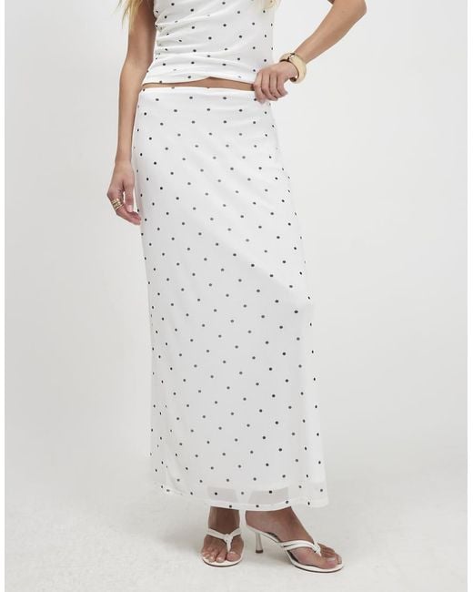 River Island White Spot Print Mesh Maxi Skirt