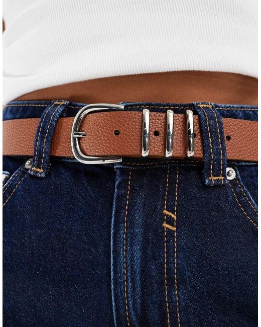 ONLY Blue Faux Leather Jeans Belt With Silver Buckle