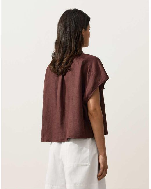Oysho Brown 100% Linen Collared Shirt With Pockets