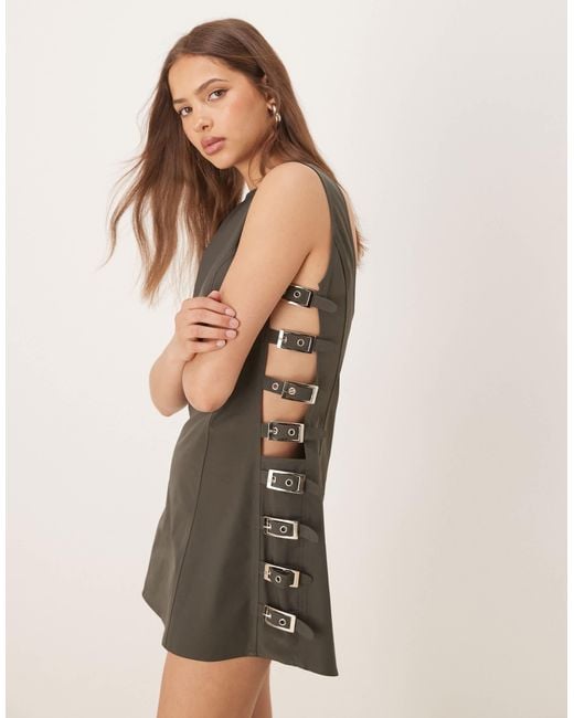 Vrg Grl Natural Kenni Buckle Side Linen Mini Dress