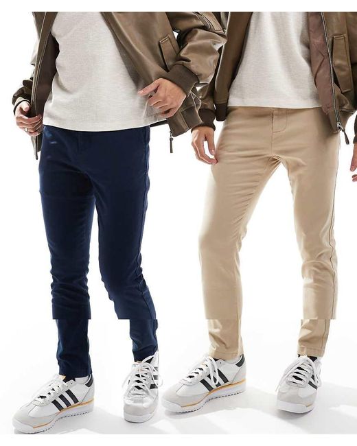 Pack De 2 Pantalones Chinos Azul Marino Y Color Piedra De Corte Pitillo De ASOS de hombre de color White