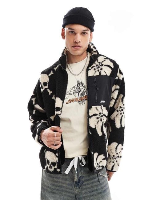 Santa Cruz Black Meyer Skull Print Fleece Jacket for men