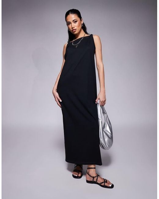 ASOS Blue Sleeveless Twist Shoulder Column Midi Dress