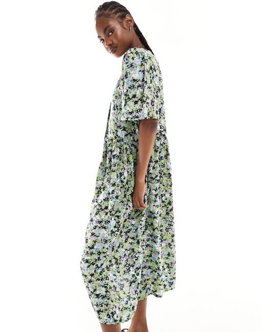 Exclusivité asos - - robe boutonnée mi-longue à imprimé fleuri Monki en coloris Green