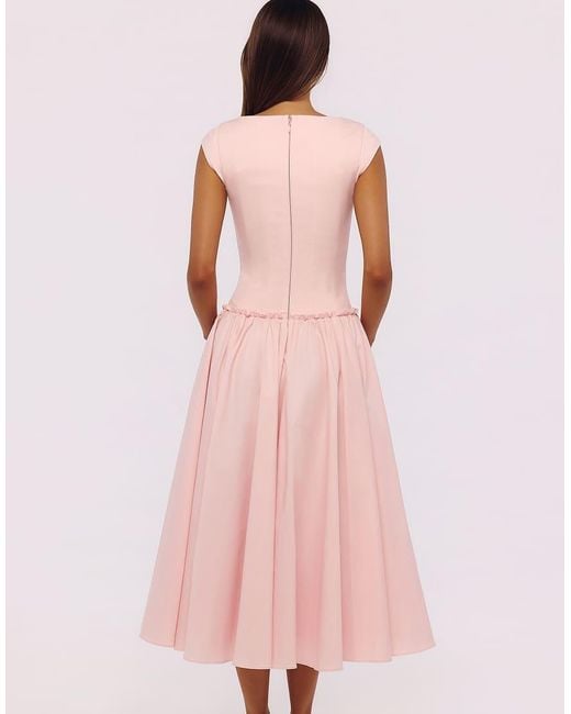 House Of Cb Pink Kaia Cotton Cap Sleeve Midi Dress