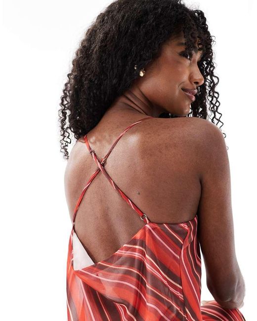 ASOS Red Chiffon Cowl Neck Maxi Slip Dress