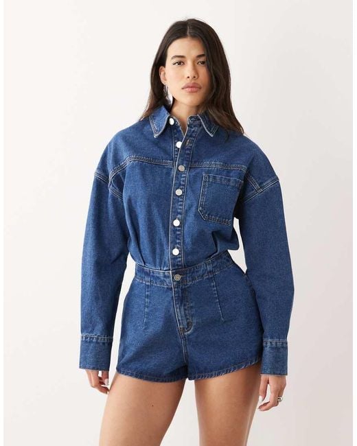 Noughts & Kisses Blue Denim Cinched Waist Playsuit
