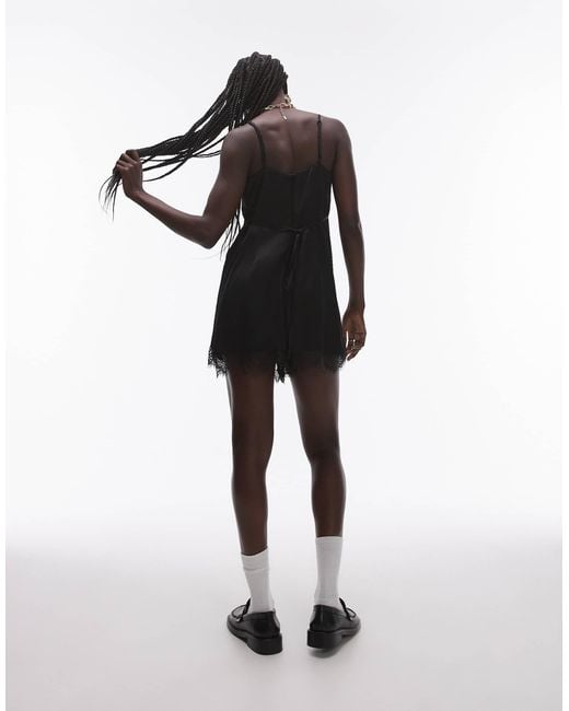 TOPSHOP Black Lace Cami Playsuit