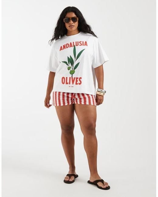 ASOS White Asos Design Curve Oversized Tee With Graphic
