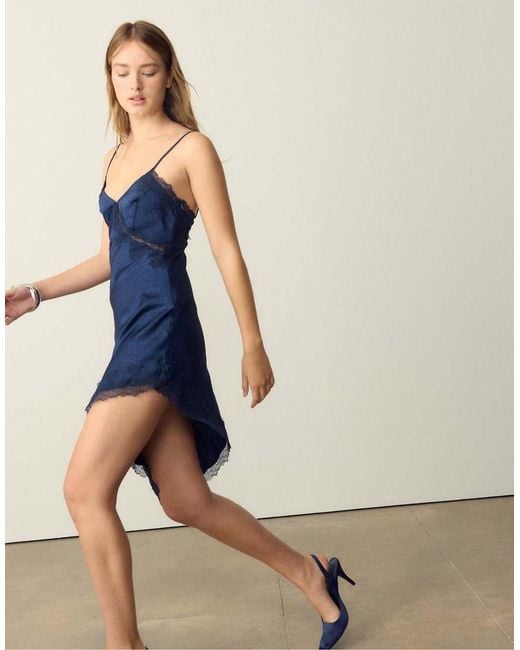 Stradivarius Blue Satin Asymmetric Short Dress