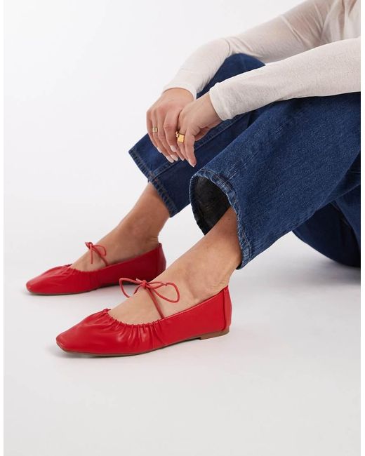 SEQWL Blue Iris Tie Detail Ruched Ballet Flats