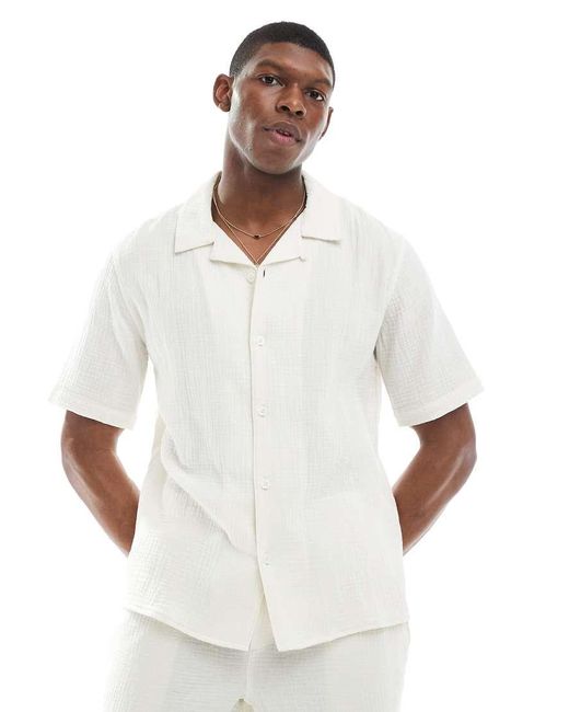 Camisa Color Crema Con Cuello De Solapas De Bambula De (Parte De Un Conjunto)-Neutro Only & Sons de hombre de color White