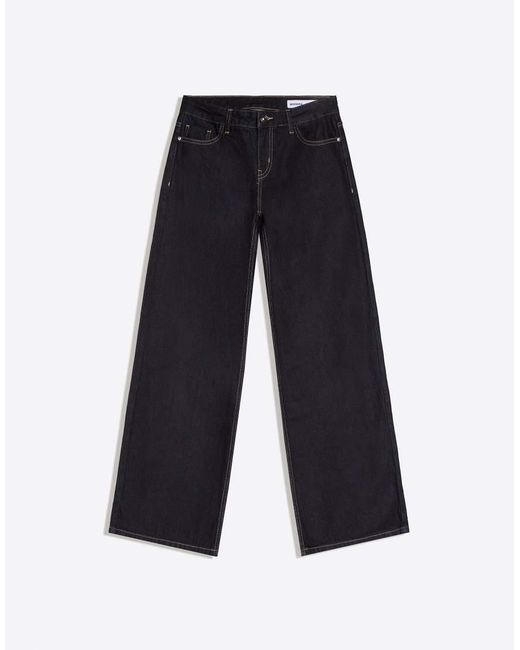 Bershka Gray Low-Rise Wide-Leg Jeans