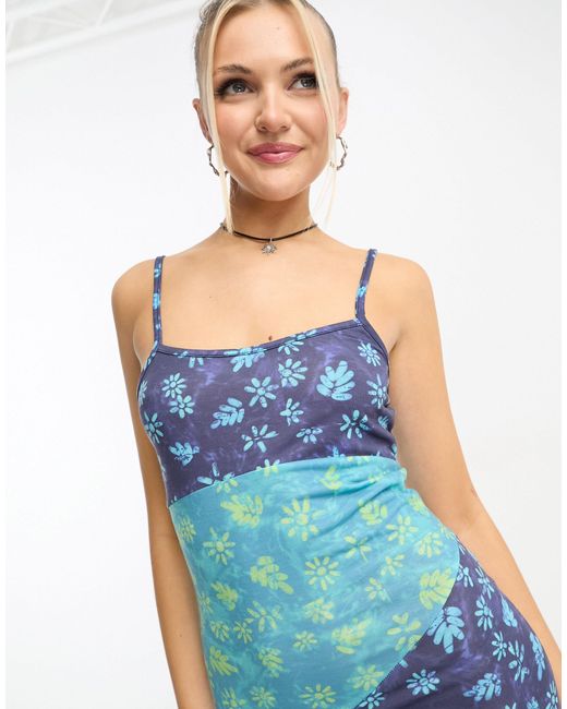 Daisy Street Blue Mix Match Floral 90s Midi Dress