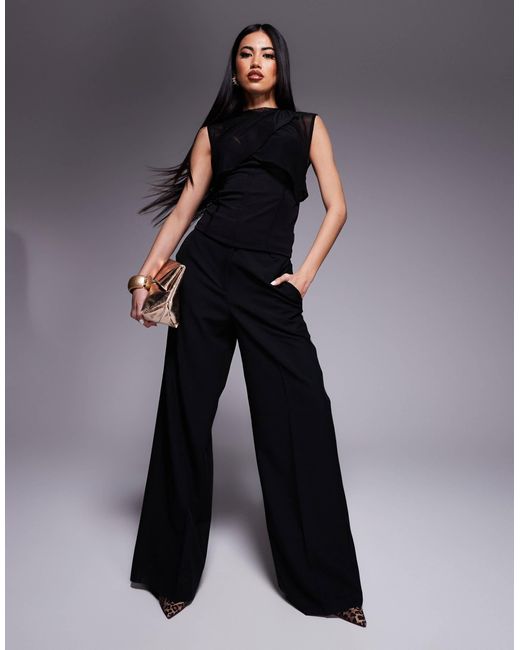 ASOS Black Mesh Cross Over Drape Corset Top