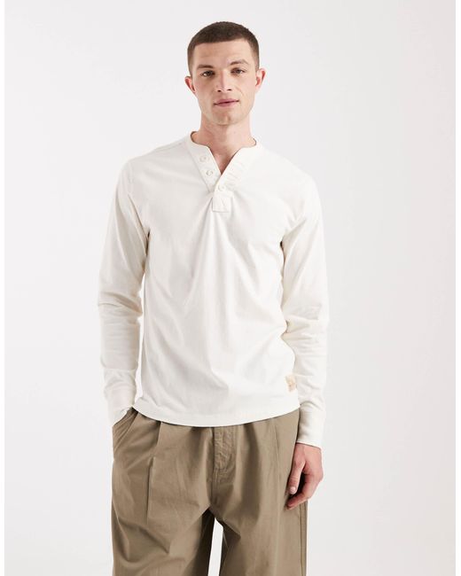 Hollister White Long Sleeve Henley Top for men