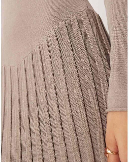 Pretty Lavish Natural Fine Knit Drop Hem Pleat Maxi Dress