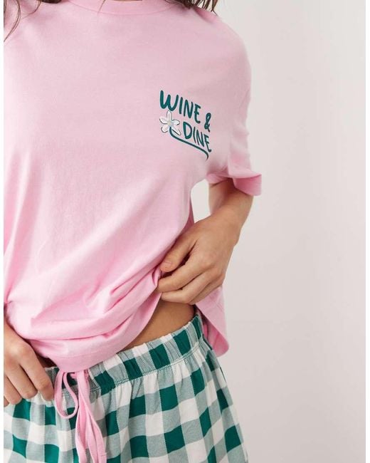 ASOS Red Oversized Tee And Short Pajama Set With Wine And Dine Graphic