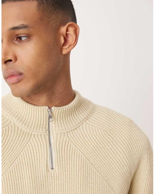 ASOS Ruimvallende Gebreide Trui Met Rechte Pasvorm En Korte Rits in het Natural voor heren