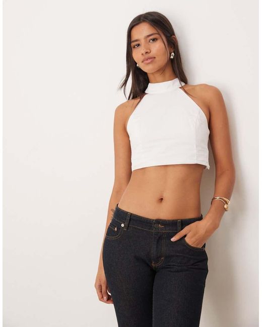 NARRATED White Halter Neck Crop Top