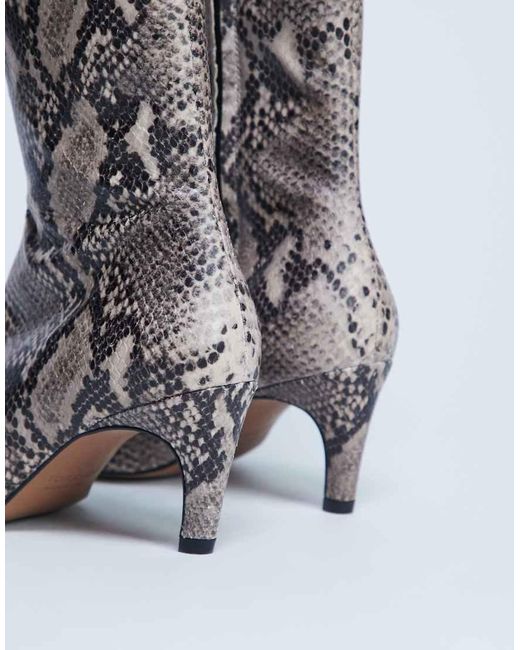 Botines De Tacón Alto Con Estampado De De Cuero Premium Neeve De TOPSHOP de color Gray