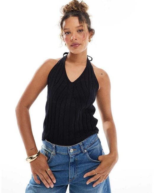 ASOS Blue Knitted Wide Rib Halter Top