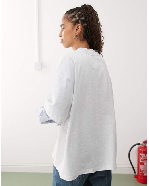 Lioness White 2-in-1 Oversized T-shirt Overlay And Striped Long Sleeve Shirt
