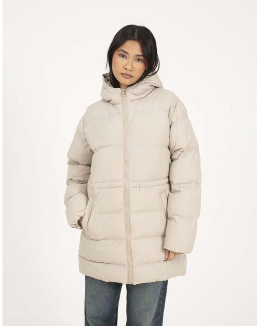 Brave Soul Natural Hooded Padded Jacket With Drawcord Waist