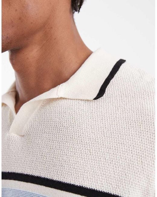 ASOS White Relaxed Knitted Co-ord Notch Neck With Stripe Detail for men