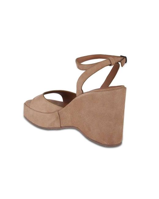 OFF THE HOOK Brown Larson Suede Platform Wedge Sandals With Buckle Strap