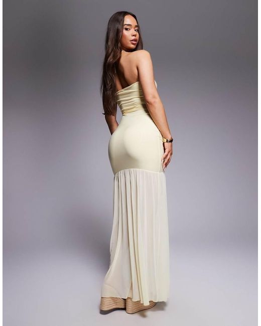Kaiia Gray Exclusive Double Layered Slinky Bandeau Drop Waist Split Front Sheer Hem Maxi Dress
