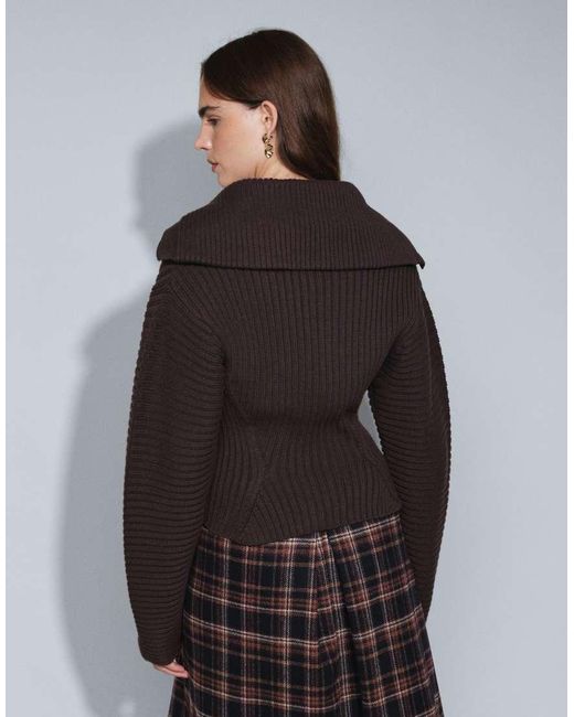 Monki Black Cinched Knitted Collar Cardigan