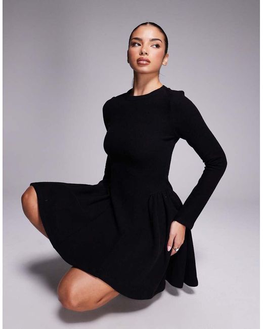 ASOS Superzachte Mini-Jurk Met Lange Mouwen En Godetplooien in het Blue