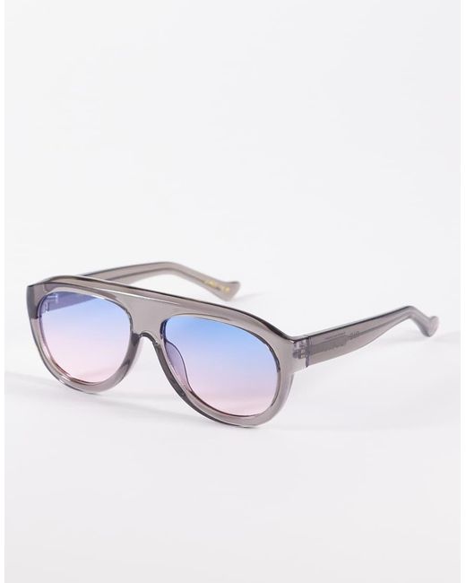 A.Kjærbede Gray Rio Oversized Shield Aviator Sunglasses
