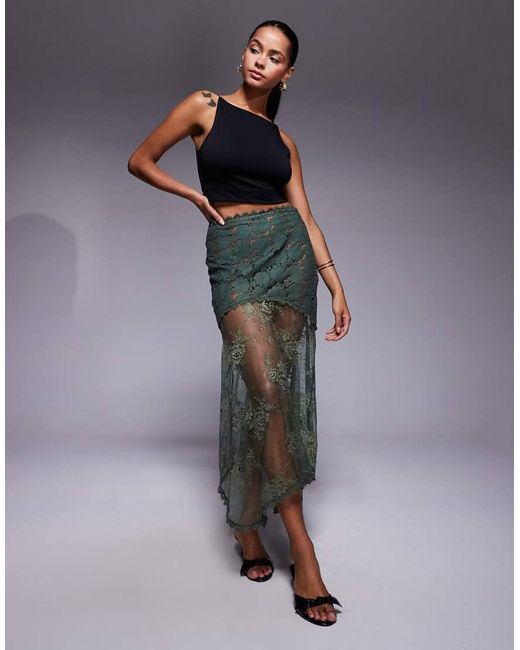 ASOS Blue Sheer Lace Mix Midi Skirt