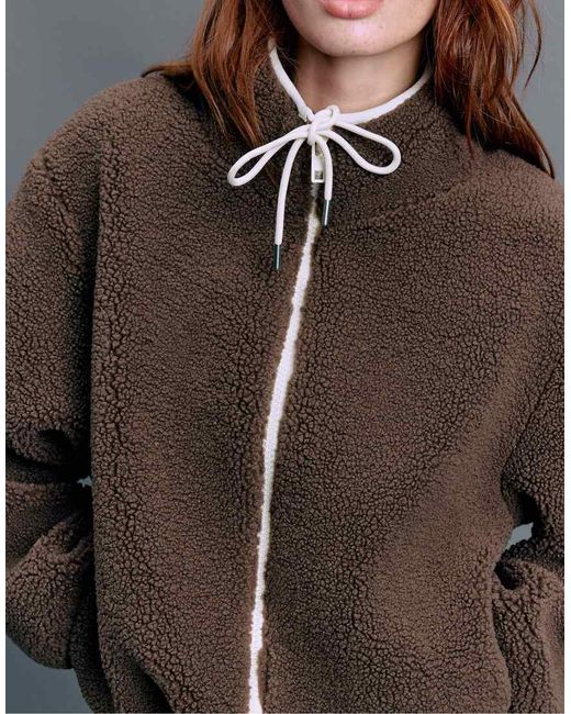 Stradivarius Brown Contrast Faux Shearling Jacket