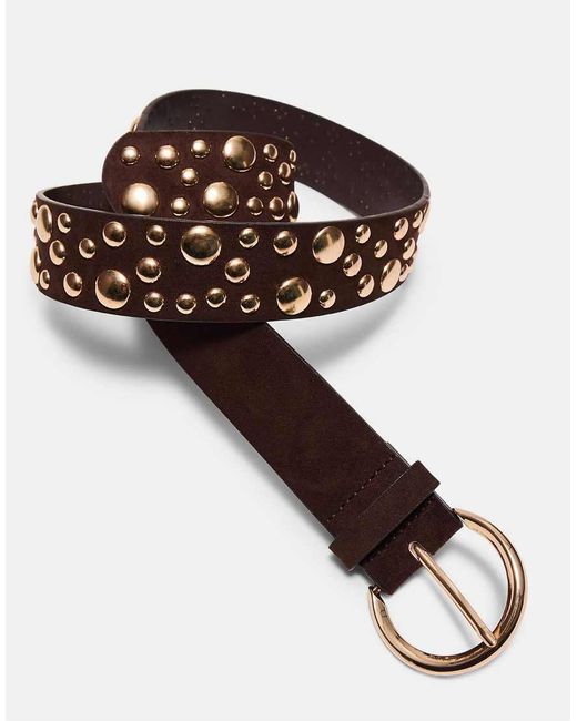Stradivarius Brown Belt With Multi Irregular Studs