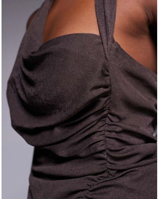 ASOS Black Mesh Asymmetric Drape Halter Neck Top