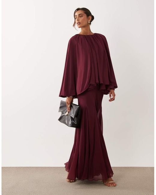 ASOS Red Full Volume Cape Maxi Dress With Godets