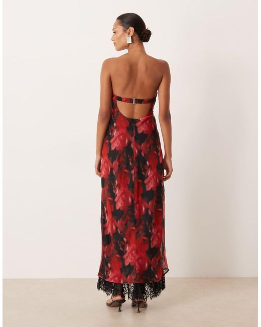 For Love & Lemons Red Chiffon Bandeau Open Back Maxi Dress